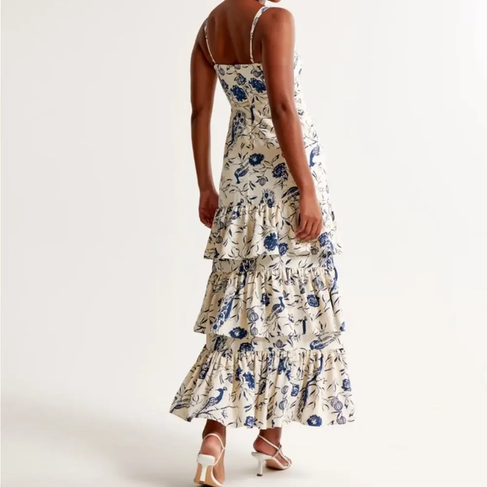 Abercrombie Drama Ruffle Tiered Maxi Dress Size Large Petite